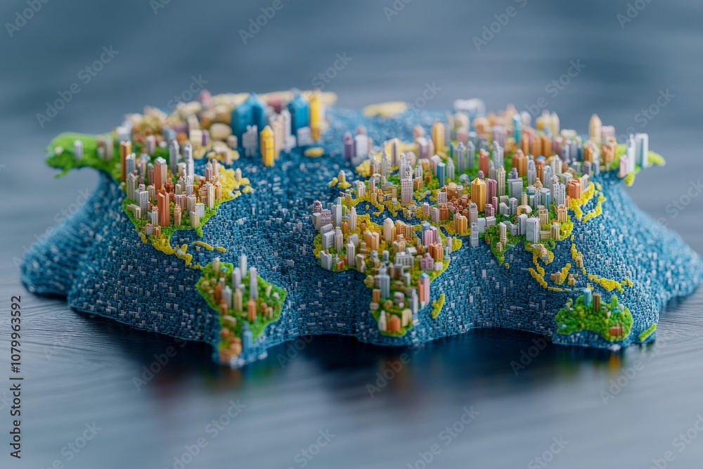 Obraz premium Detailed world map with colorful, labeled countries and continents. Generative AI