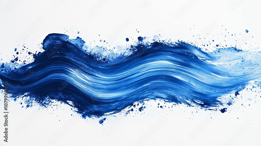 Abstract Blue Paint Stroke with Splashes on White Background Abstract Blue Paint Stroke with Splashes on White Background