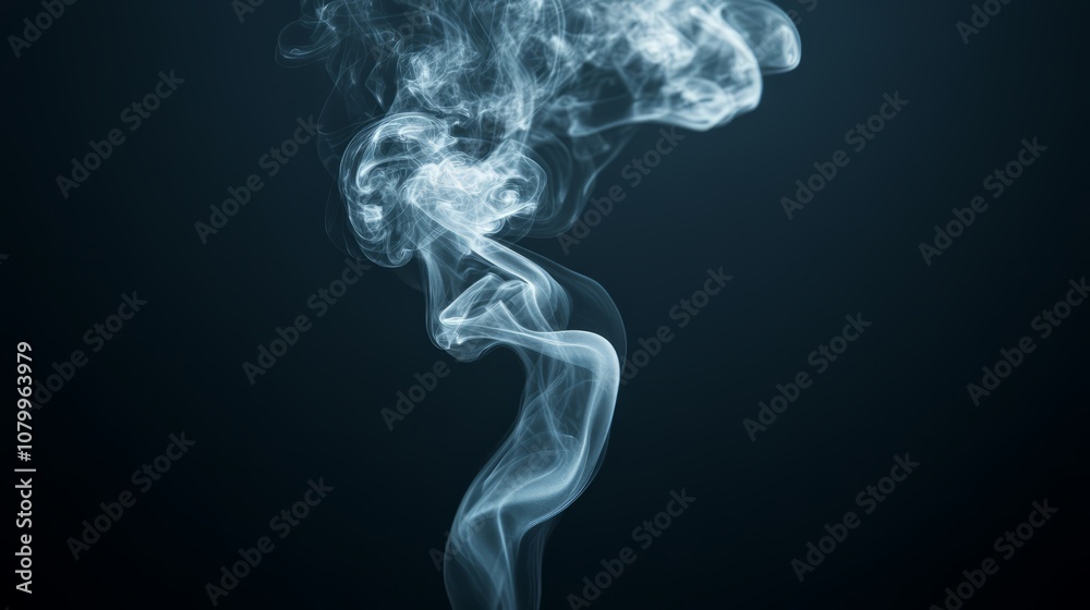 A mesmerizing white smoke spiral gently floating upward, isolated beautifully on a black background