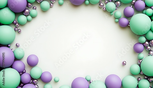 Green and purple balloon banner frame for sale or event poster.