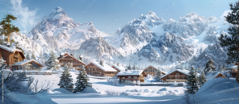 Fototapeta premium Snowy Mountain Village