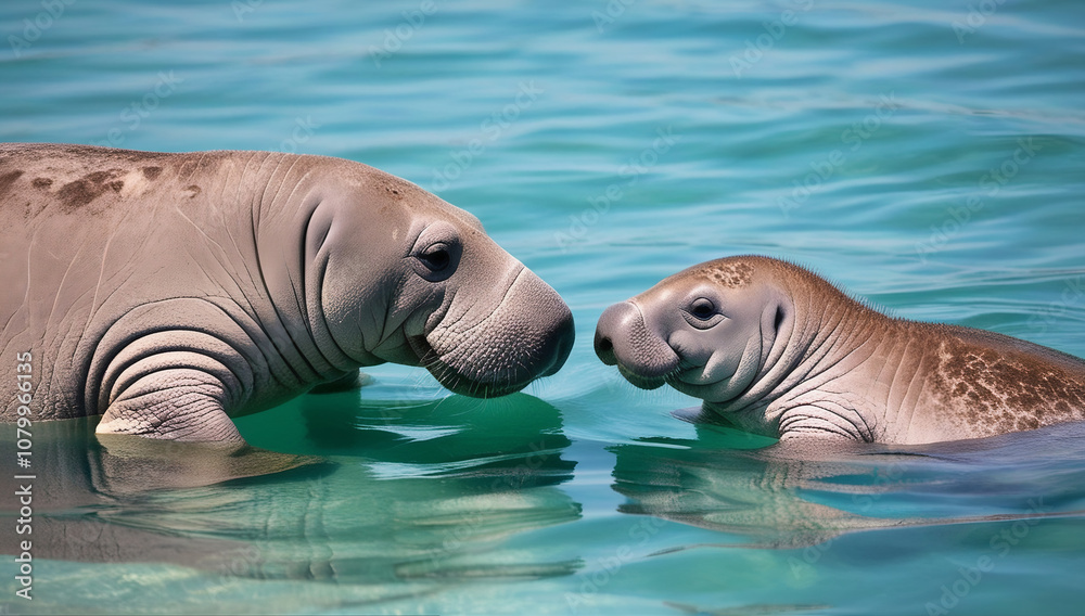 Fototapeta premium Mother and Calf: A Heartwarming Moment