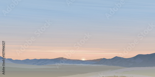 Silhouette grass hill landscape have mountain ranges and sunset sky background.