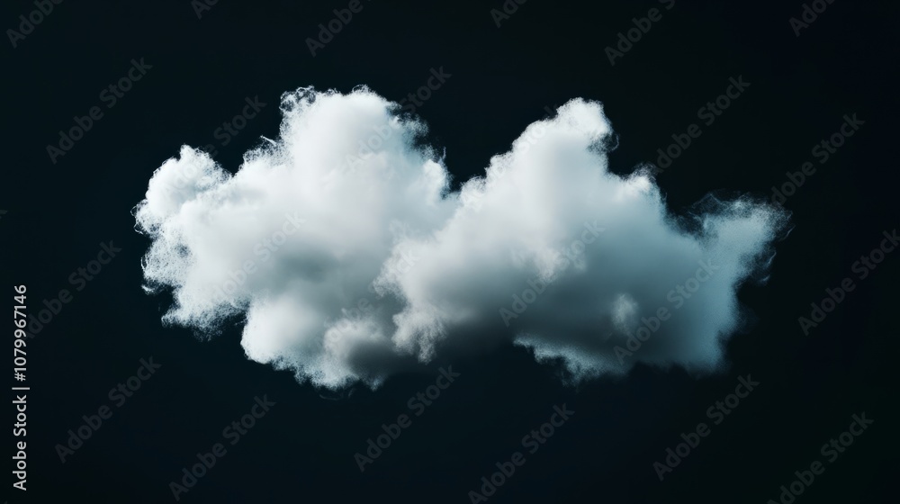 A single dense white cloud with sharp outlines against a jet-black background A single dense white cloud with sharp outlines against a jet-black background