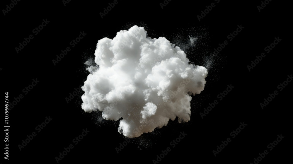 A small, dense white cloud with soft shadows, floating peacefully on a black background A small, dense white cloud with soft shadows, floating peacefully on a black background