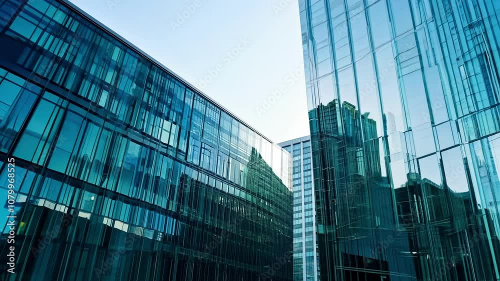 A view of modern skyscrapers against a blue sky, symbolizing urban development and architecture. Ideal for business, corporate, or cityscape themes. A view of modern skyscrapers against a blue sky, symbolizing urban development and architecture. Ideal for business, corporate, or cityscape themes.