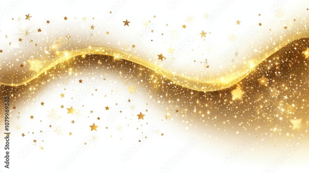 Bright golden comet tail with sparkling stars and dust, creating a magical festive swirl Bright golden comet tail with sparkling stars and dust, creating a magical festive swirl