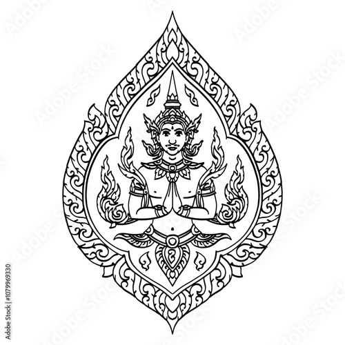Thepphanom pattern, Thai traditional pattern, the figure of a deva (Thai angel) clasping hands in token of worship. 