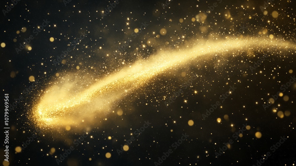 Bright golden wind filled with magical dust and sparkling stars, forming a beautiful flowing streak Bright golden wind filled with magical dust and sparkling stars, forming a beautiful flowing streak