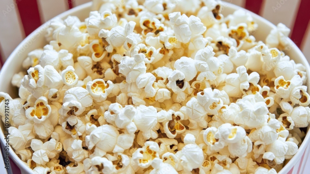 A large bowl of freshly popped popcorn ready for movie night, filled to the brim with fluffy kernels and inviting aroma A large bowl of freshly popped popcorn ready for movie night, filled to the brim with fluffy kernels and inviting aroma