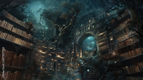 Enchanted Library in the Night