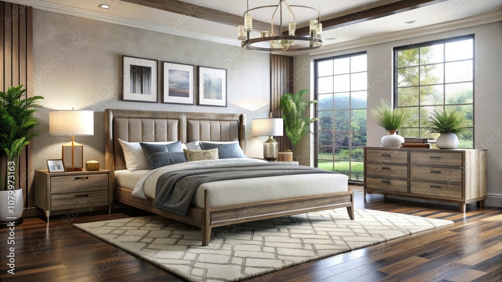 Naklejka premium Transform your sleeping area with modern bedroom furniture in Tampa, FL, offering chic designs that ensure a blend of comfort and elegance for your sanctuary.