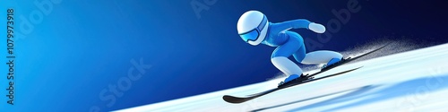 Creative Abstract Marketing Background Featuring Extreme Winter Sports with Ski Jumping and High-Speed Skiing. This AI-Generated 3D Illustration Showcases Adorable Cartoon Characters Engaging in Thril