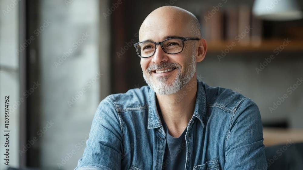 A relaxed portrait of an architect in casual attire, smiling and discussing their passion for design