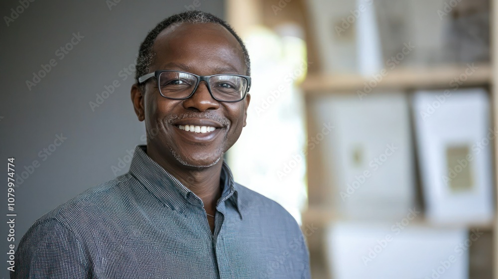 Naklejka premium A relaxed portrait of an architect in casual attire, smiling and discussing their passion for design