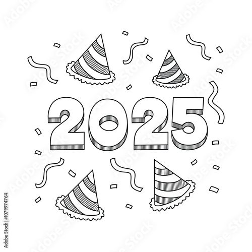 Fireworks display around three dimensional 2025 stars for New Years Eve celebration. Perfect for festive backgrounds, event promotions, and holiday designs. Fireworks surround three dimensional 2025.