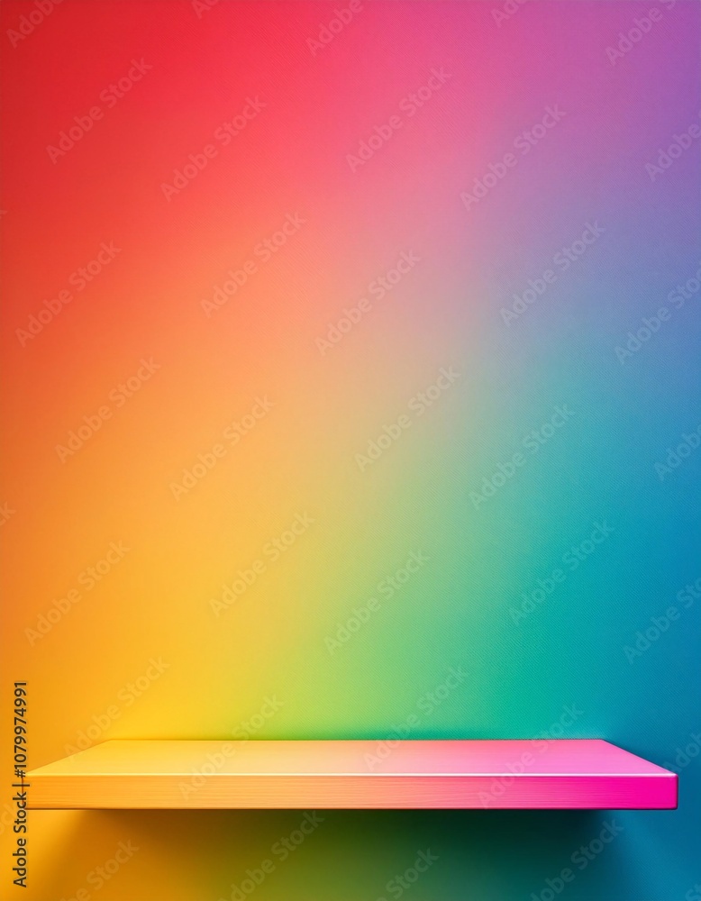 A vibrant, colorful shelf against a gradient backdrop A vibrant, colorful shelf against a gradient backdrop