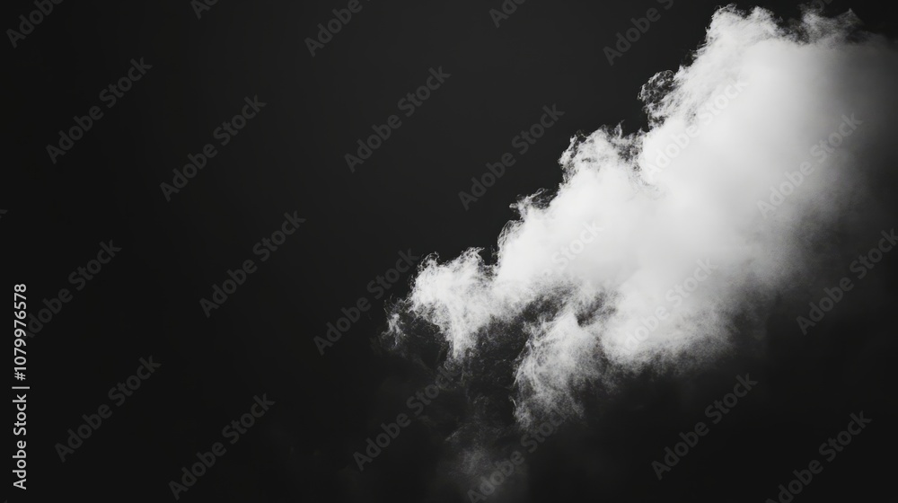 Gentle, natural-looking white cloud against a deep black background, softly illuminated from below