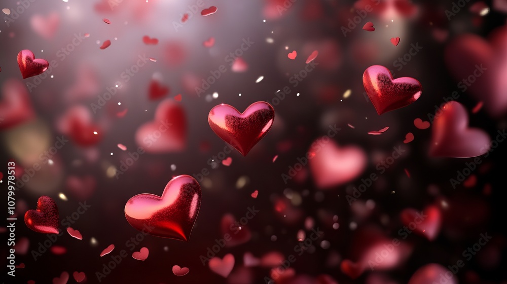 Valentine's day background with falling red and pink hearts on transparent overlay for romantic designs, love themes, and graphic projects Valentine's day background with falling red and pink hearts on transparent overlay for romantic designs, love themes, and graphic projects