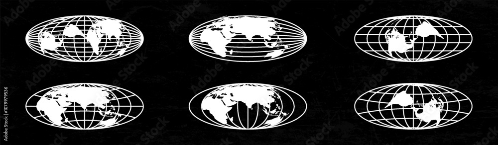 Naklejka premium set of black and white globe earth vector design