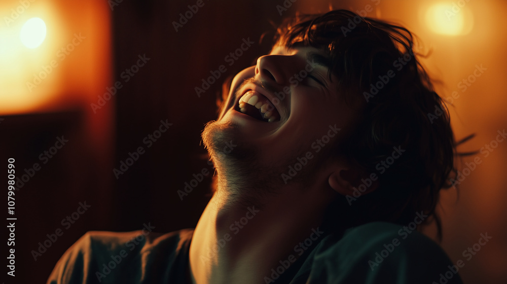 man Laughing heartily at a comedy show or a friend's silly antics, head thrown back man Laughing heartily at a comedy show or a friend's silly antics, head thrown back