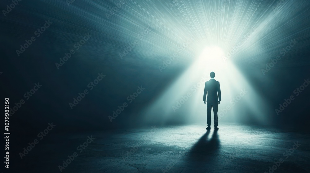 Fototapeta premium Illustration of Businessman with a spotlight effect, signifying leadership and success.