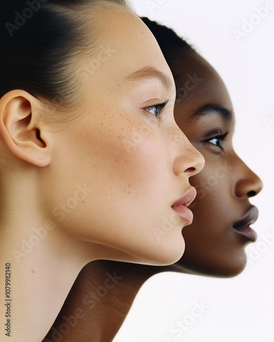 Diverse women side profiles with natural skin tones for beauty and skincare