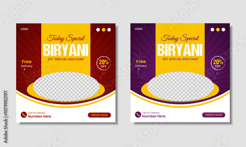 Food social media post design, delicious biryani food social media post design template