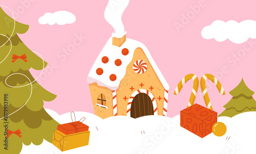 Christmas poster with gingerbread house