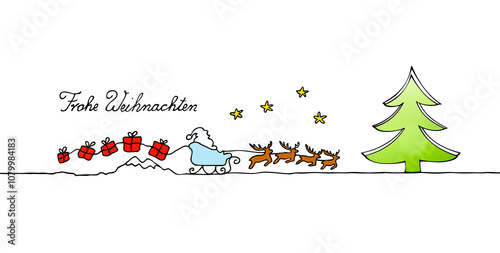 Weihnachtsmann mit Schlitten und Geschenke