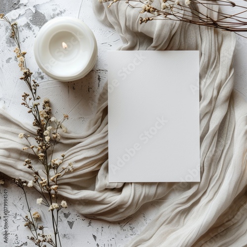 blank white card flat lay mockup minimalist, boho neutral tones . ai generated