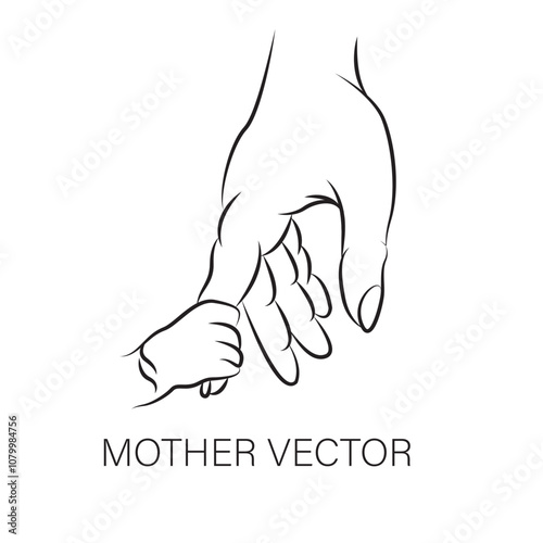 Handdrawn line art style mom and baby illustration art.
