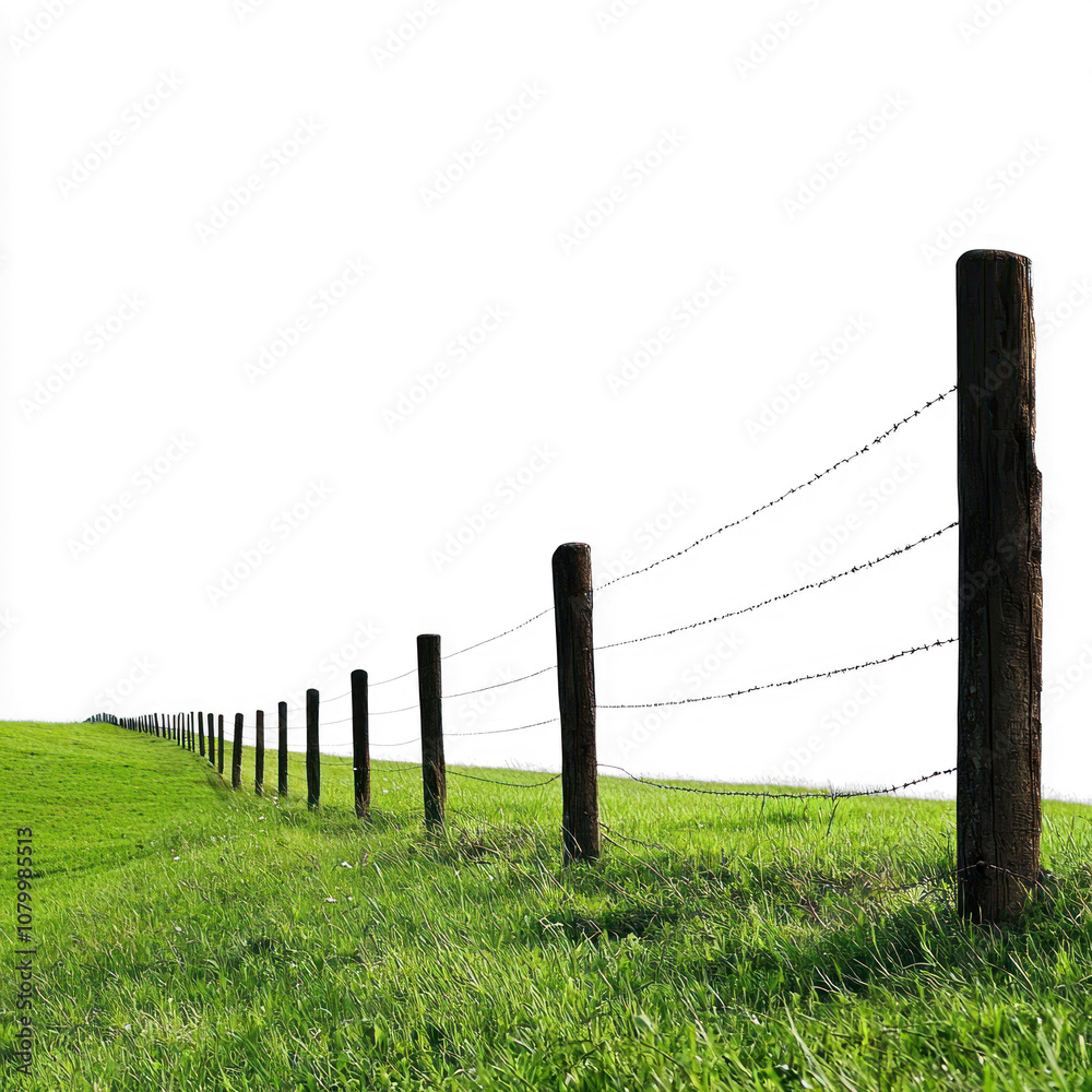 Fototapeta premium Electric fence setup around a pasture. isolated on transparent background