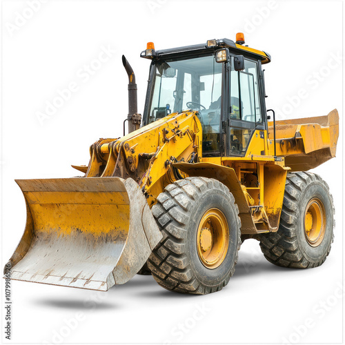 Front-end loader with a large bucket for moving material. isolated on transparent background