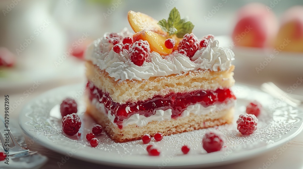 Delicious waffles topped with raspberries and syrup on a plate Delicious waffles topped with raspberries and syrup on a plate