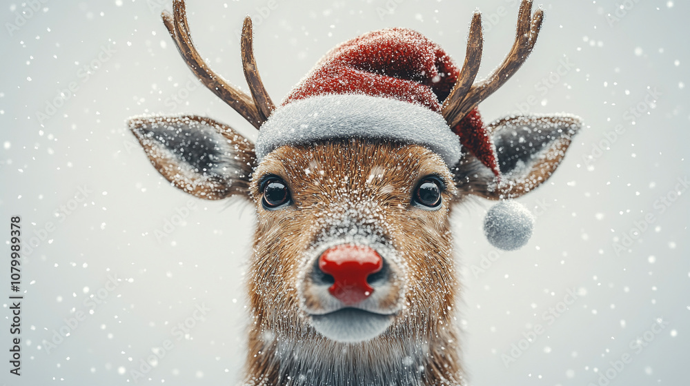 Red-Nosed Reindeer in a Snowy Winter Landscape Red-Nosed Reindeer in a Snowy Winter Landscape