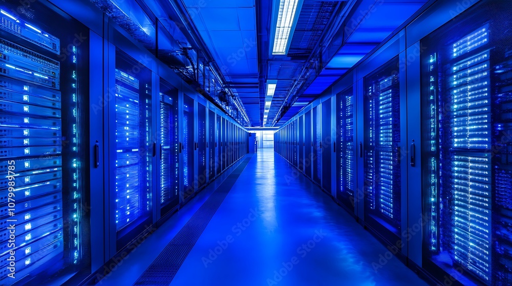 Server Room with Red and Blue Lighting Server Room with Red and Blue Lighting