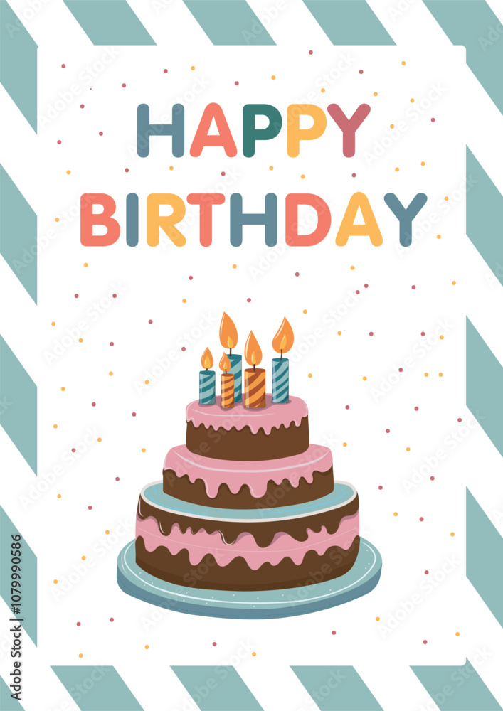 Happy Birthday greetings card. Colorful birthday greeting card featuring presents and festive decorations with cheerful lettering Happy Birthday greetings card. Colorful birthday greeting card featuring presents and festive decorations with cheerful lettering