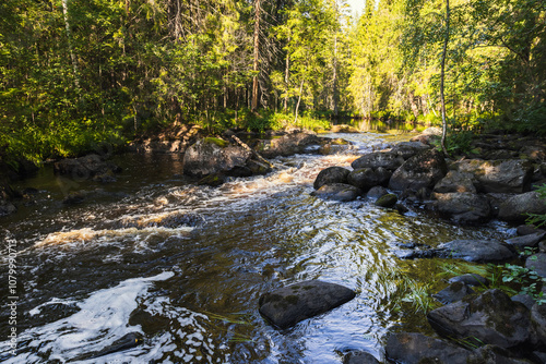 Karelian landscape photography with cascade waterfalls