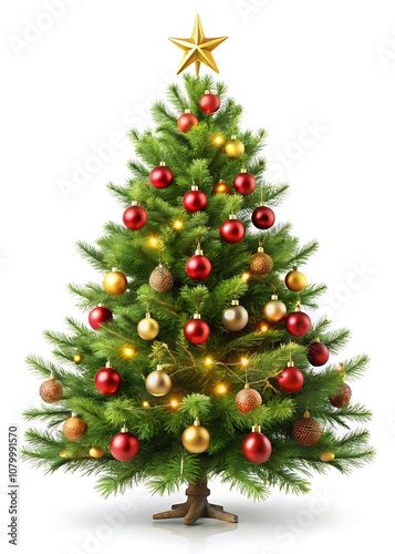 Minimal Christmas Tree Decor. White Background Tree.