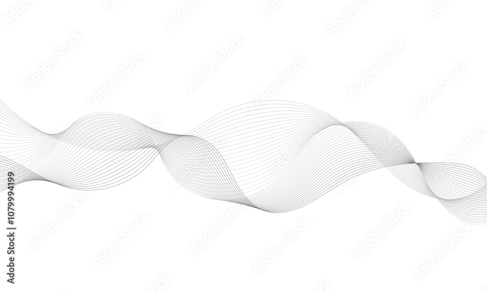 Fototapeta premium Technology and business gray and white wave lines on transparent background. Frequency sound wave, twisted curve lines with blend effect.