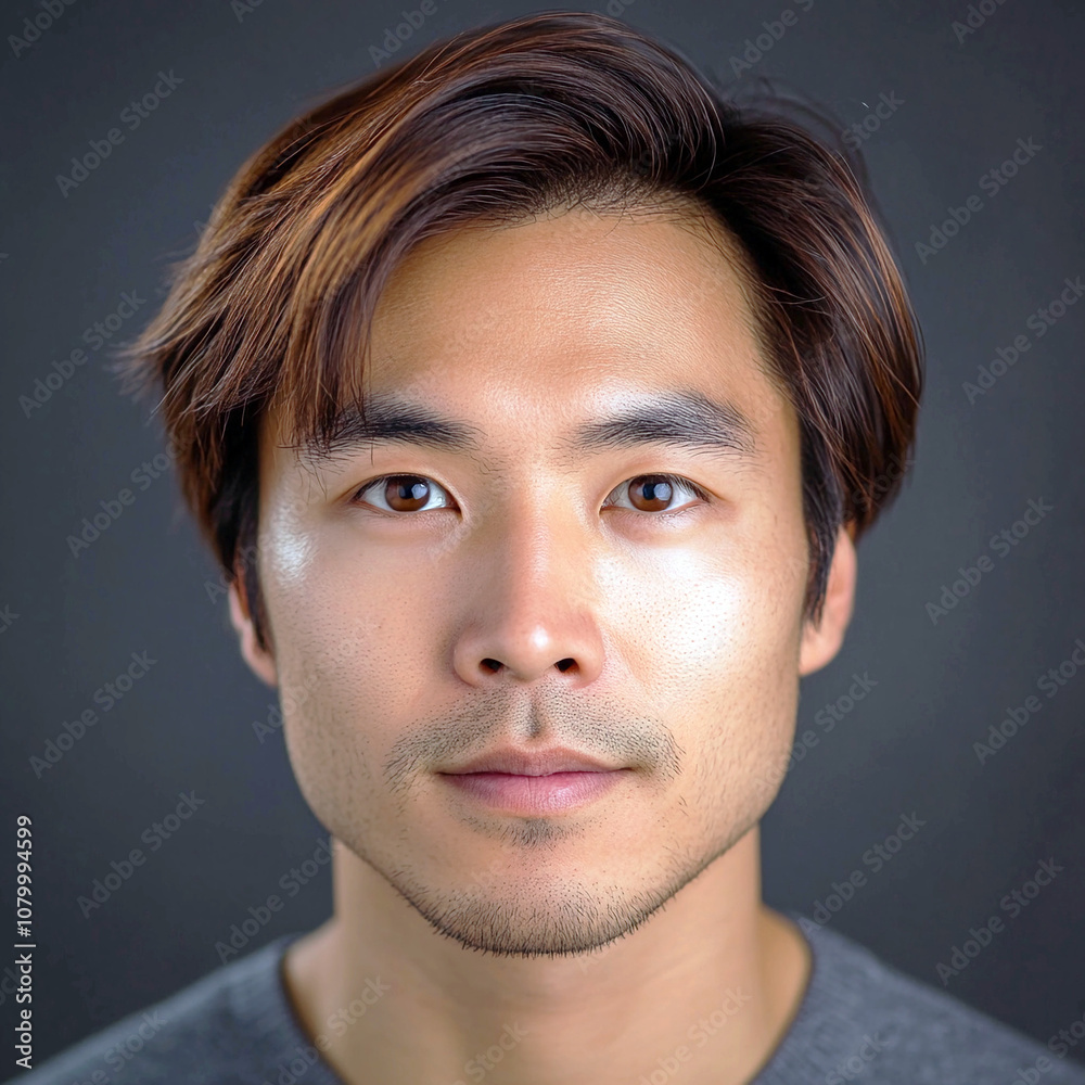 Obraz premium Asian Man With Brown Hair Professiona Modell. Generative AI.