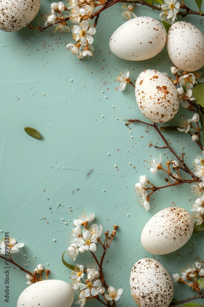 Obraz premium minimal Easter eggs background flat lay, ai generated