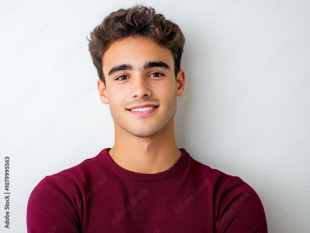 Confident young man with a gentle smile looking directly at the camera against a neutral background, radiating warmth and approachability in a standard portrait setting. Confident young man with a gentle smile looking directly at the camera against a neutral background, radiating warmth and approachability in a standard portrait setting.