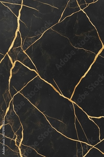 Luxurious Black and Gold Cracked Marble Texture with Kintsugi Inspired Design