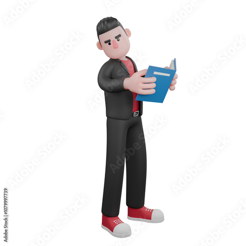 3D Dance Performer in Cartoon. A male choreographer stands with a book in his hand, looking into the distance with full of plans. Choreographer Model