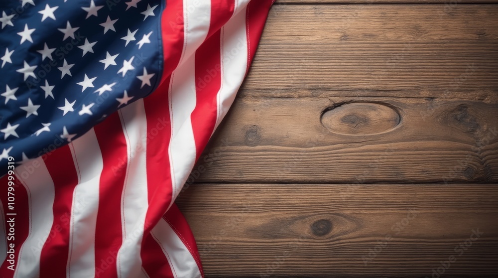Obraz premium American flag placed on a textured wooden surface, perfect for patriotic themes like Independence Day and Memorial Day