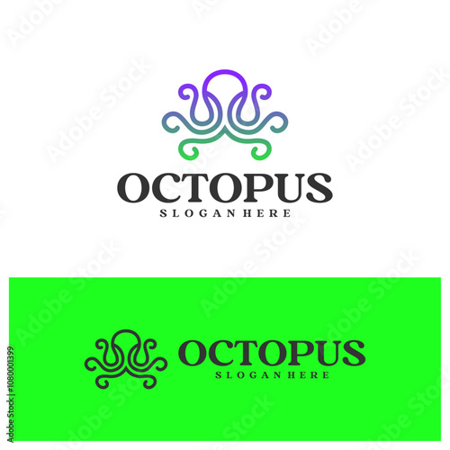 Octopus logo vector illustration. Simple Octopus logo design concept template photo