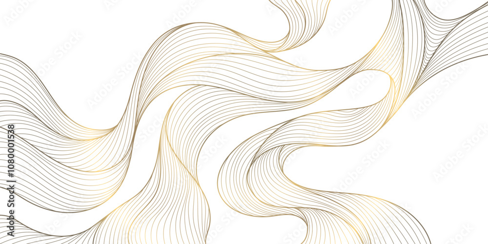 Vector line gold background, luxury design texture. Flow elegant curve graphic. River, ocean dynamic banner.