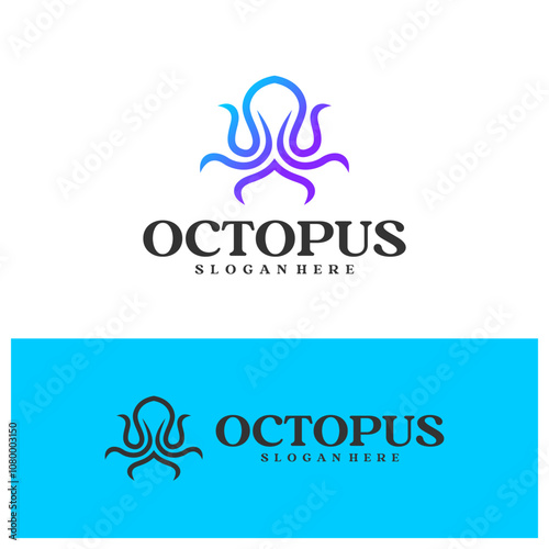 Octopus logo vector illustration. Simple Octopus logo design concept template photo